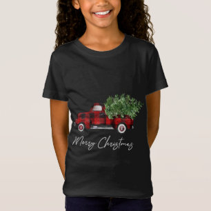 T-Shirt Joyeux Buffalo de Noël Plaid Camion Arbre Rouge
