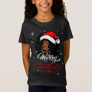T-Shirt Joyeux Buffalo de Noël Plaid Père Noël Afro Americ