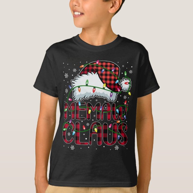 T-shirt Joyeux Buffalo de Noël Plaid Red Santa Hat Memaw (Devant)