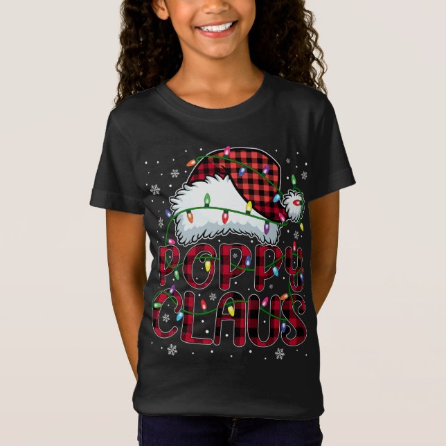 T-Shirt Joyeux Buffalo de Noël Plaid Red Santa Hat Poppy (Devant)