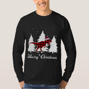T-shirt Joyeux Buffalo Plaid Dinosaur Père Noël Trex