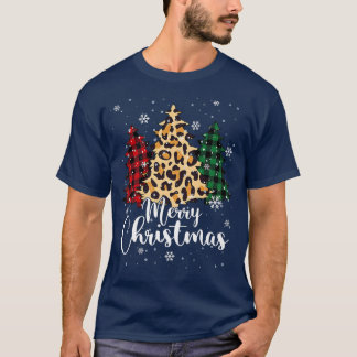 T-shirt Joyeux Buffalo Plaid & Leopard Xmas Trees