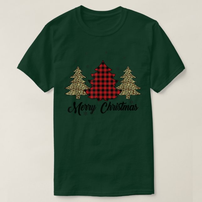 T-shirt Joyeux Buffalo Red Plaid Leopard Christma (Design devant)
