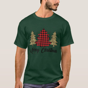 T-shirt Joyeux Buffalo Red Plaid Leopard Christma