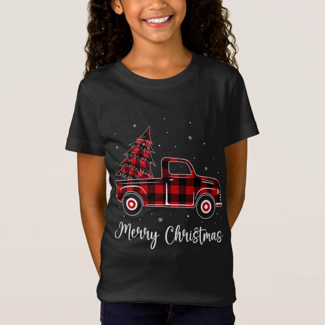 T-Shirt Joyeux Buffalo Red Plaid Truck Tree (Devant)