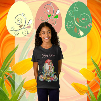 T-Shirt Joyeux Bunny Chicks de Pâques Aquarelle Floral Wre