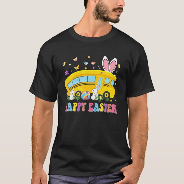 T-shirt Joyeux bus scolaire de Pâques Bunny Mignonne Oreil (Devant)