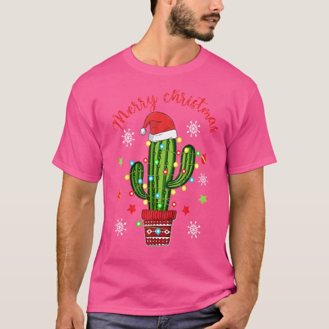 T-shirt Joyeux Cactus de Noël avec Santa Hat Light Christ (Devant)