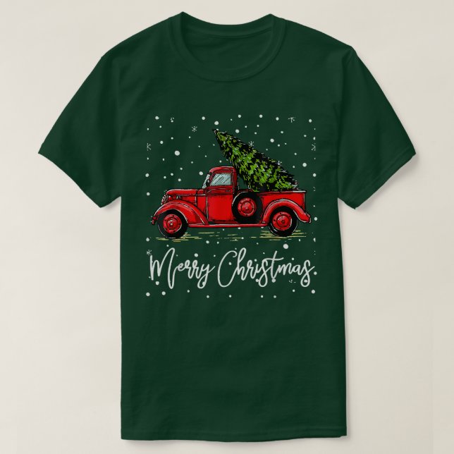 T-shirt Joyeux Camion de Noël Rouge avec arbre Noël Pajama (Design devant)