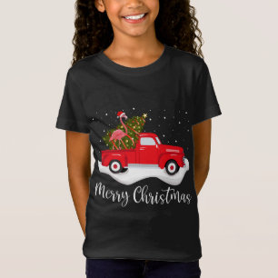 T-Shirt Joyeux Camion rouge Arbre de Noël Flamant rose Noë
