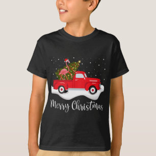 T-shirt Joyeux Camion rouge Arbre de Noël Flamant rose Noë