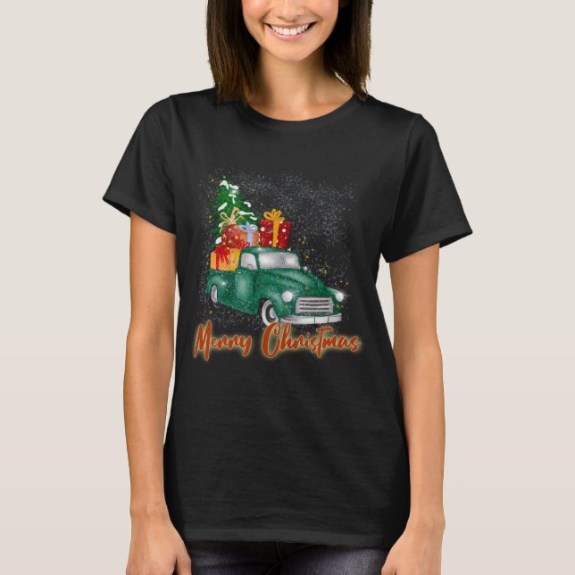 T-shirt Joyeux Camion rouge Noël avec des présentations d' (Devant)