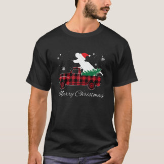 T-shirt Joyeux Camion Rouge Plaid De Noël Avec Dinosaure M
