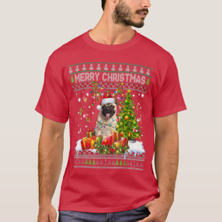 T-shirt Joyeux Carlin de Noël Chien Père Noël Xmas Tree Lu