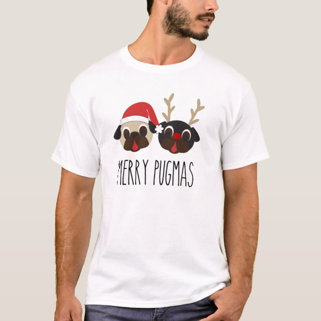 T-shirt Joyeux carlin de Noël de Pugmas - Père Noël et (Devant)