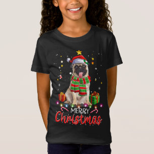 T-Shirt Joyeux Carlin de Noël Santa Hat Tree Lumières Xma