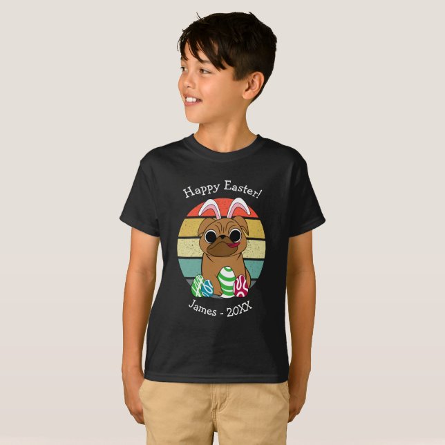 T-shirt Joyeux Carlin de Pâques mignon avec des oreilles d (Devant entier)