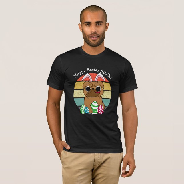 T-shirt Joyeux Carlin de Pâques mignon avec des oreilles d (Devant entier)
