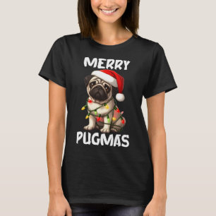 T-shirt Joyeux Carlin Pugmas Avec Feu De Noël Lumières B