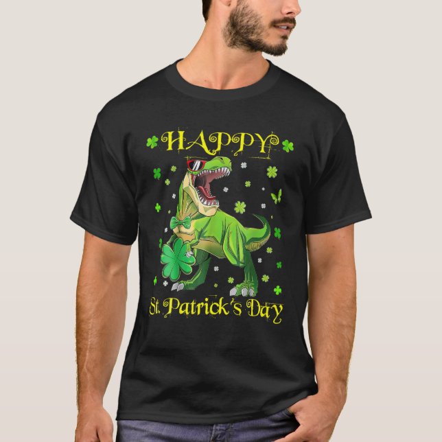 T-shirt Joyeux Casquette de la Saint Patrick Rex Dinosaur  (Devant)