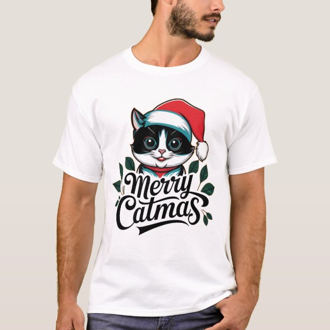 T-shirt Joyeux Catmas ! Adorable Noël Chat Holly Charme (Devant)