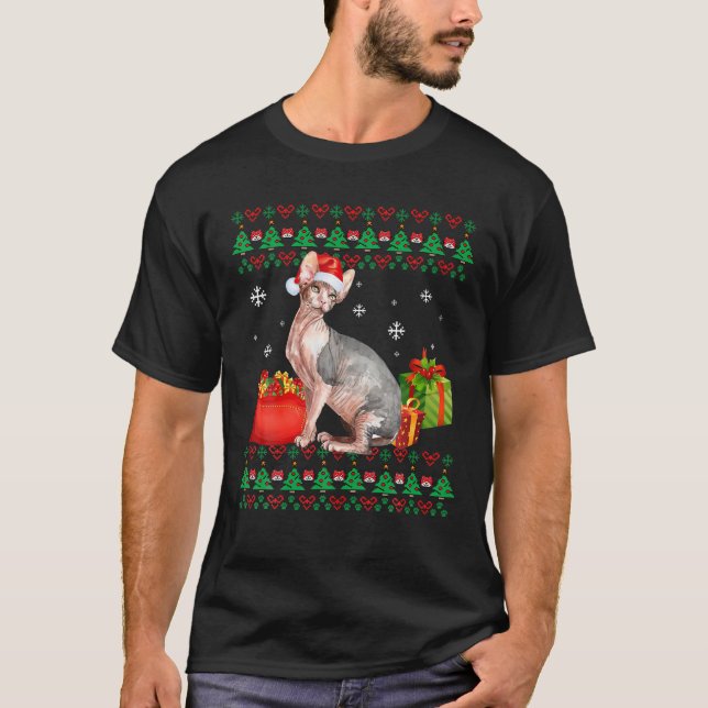 T-shirt Joyeux Catmas Chat Laid Noël Sphynx Maman Papa (Devant)