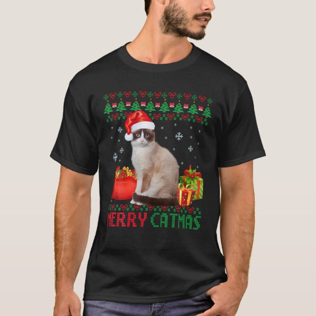 T-shirt Joyeux Catmas Chat Laid Noël Tonki Maman Papa (Devant)