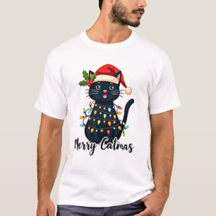 T-shirt Joyeux Catmas Chat Noir Lumière de Noël Xmas Famil
