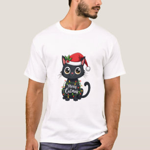 T-shirt Joyeux Catmas Chat Noir Lumière de Noël Xmas Famil