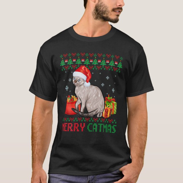 T-shirt Joyeux Catmas Chat Vilain Noël Devon Rex Maman Pap (Devant)