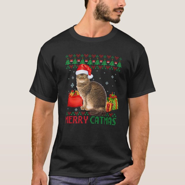 T-shirt Joyeux Catmas Chat Vilain Noël Laperon Chat Maman  (Devant)