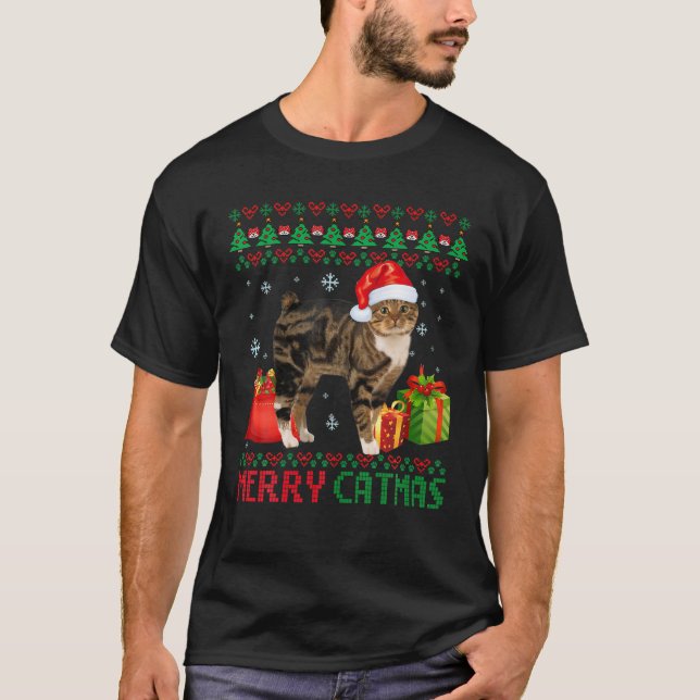 T-shirt Joyeux Catmas Chat Vilain Noël Manx Chat Papa (Devant)
