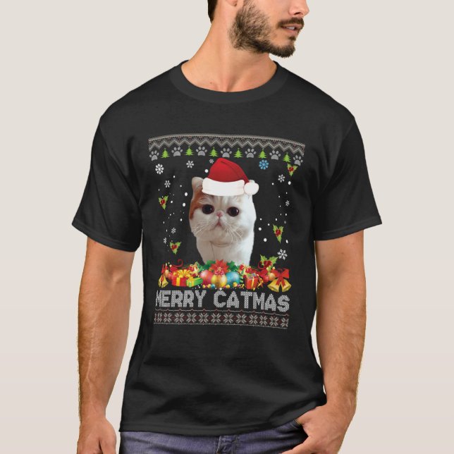 T-shirt Joyeux Catmas Exotic Shorthair Chat Pull Ugly Noël (Devant)