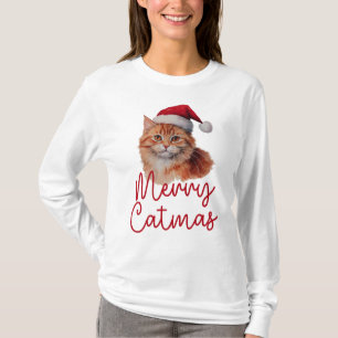 T-shirt Joyeux Catmas Joli Noël Chat Femme Long Manche
