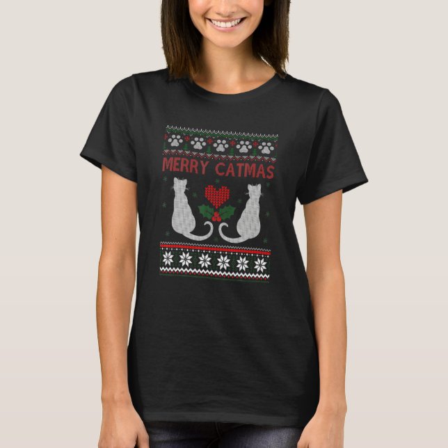 T-shirt Joyeux Catmas Pull de Noël laid (Devant)