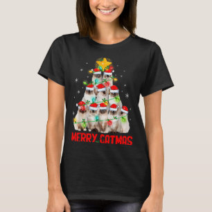 T-shirt Joyeux Catmas Santa Chats Birman Arbre de Noël Lum