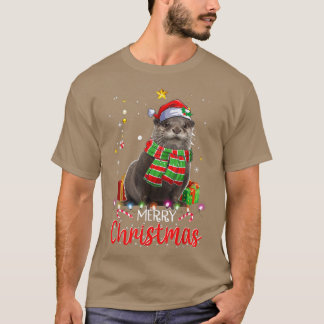 T-shirt Joyeux chapeau de Noël Otter Santa Hat Tree Lumièr