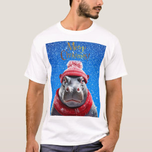 T-shirt Joyeux chapeau et foulard de Noël Hippo