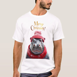 T-shirt Joyeux chapeau et foulard de Noël Hippo