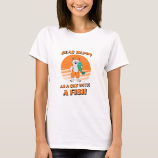 T-shirt Joyeux chat avec du poisson. Cute pêcheur de chat.
