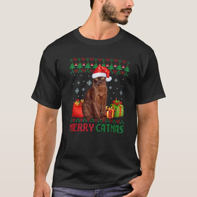 T-shirt Joyeux chat Catmas Vilain Noël Havane Brown Maman  (Devant)