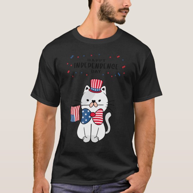 T-shirt Joyeux chat de la fête de l'indépendance (Devant)