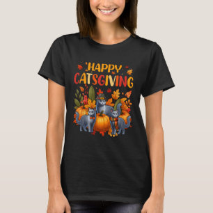 T-shirt Joyeux chat de Thanksgiving Trois joli chat bleu r