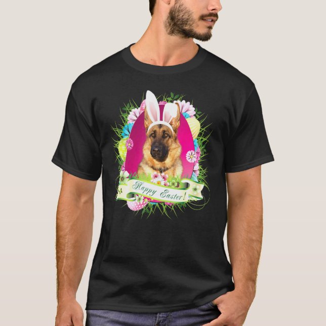 T-shirt Joyeux chien berger allemand Bunny Jour de Pâques  (Devant)