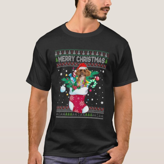 T-shirt Joyeux chien de caniche de Noël dans le pyjama de  (Devant)