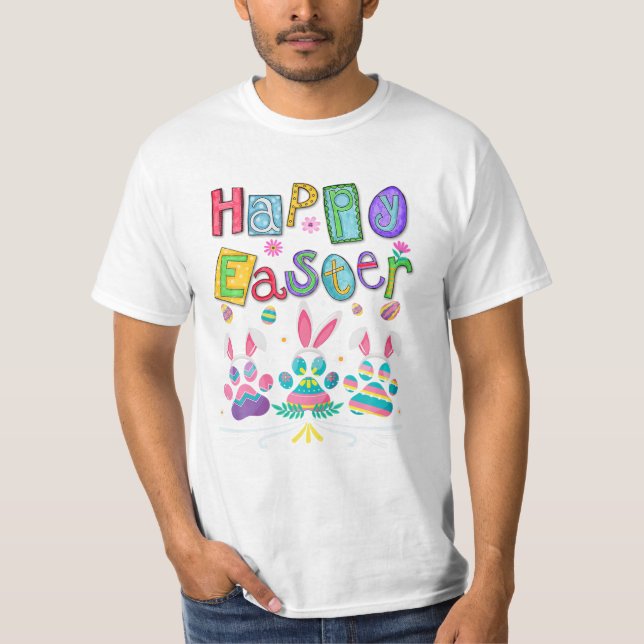 T-shirt Joyeux chien de la fête de Pâques aux oeufs de Paw (Devant)
