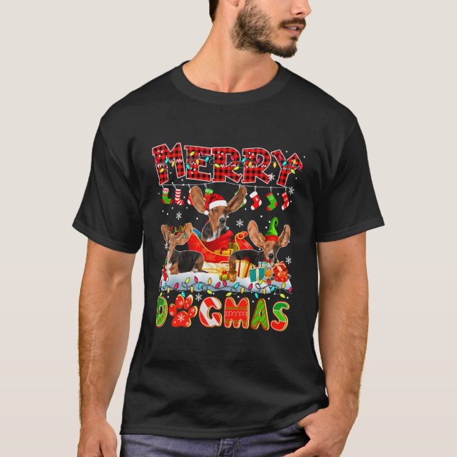 T-shirt Joyeux Chien de Noël Trois Père Noël Reindeer Elf  (Devant)