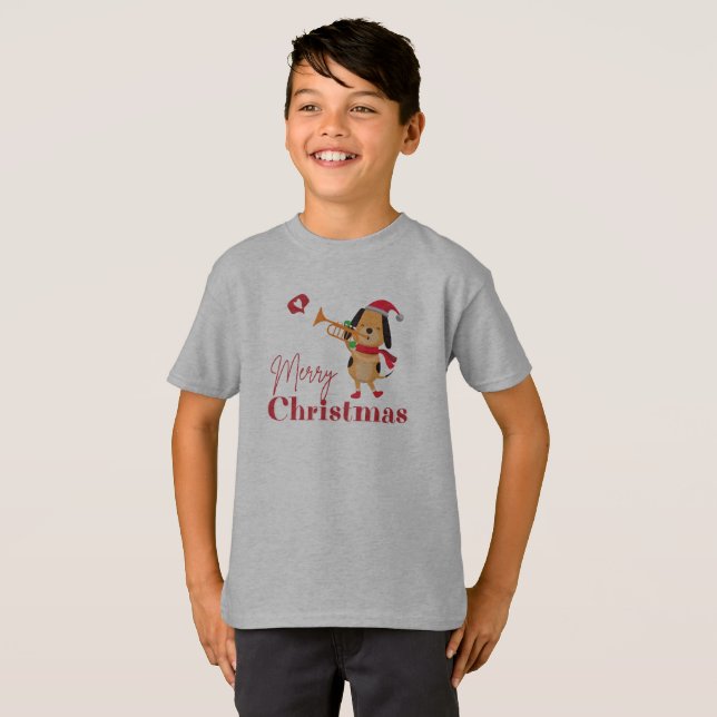 T-shirt Joyeux chien drôle de Noël (Devant entier)