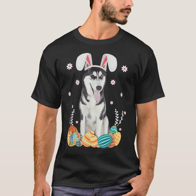 T-shirt Joyeux Chien Husky Sibérien de Bunny Jour de Pâque (Devant)