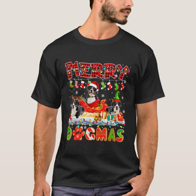 T-shirt Joyeux Chien trois Père Noël Reindeer Entlebucher  (Devant)
